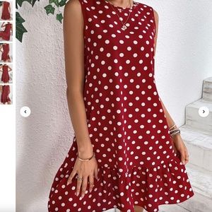 SHEIN Polka Dot Ruffle Hem Keyhole Back Dress